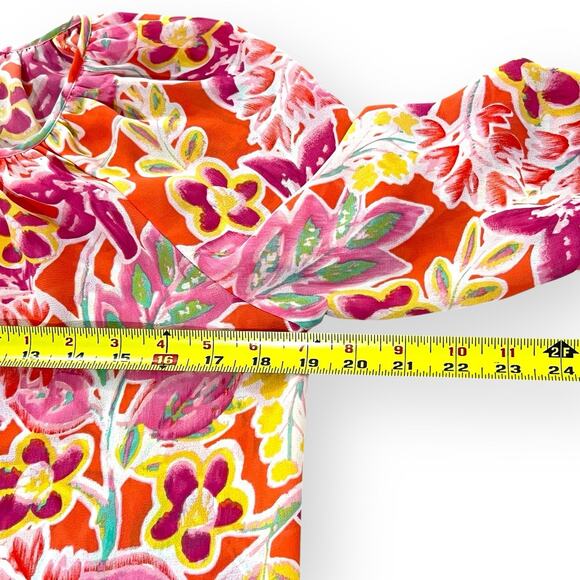 Ralph Lauren CHAPS Womens Blouse Top XS Sheer Chiffon Orange Pink Floral Popover - Picture 7 of 8